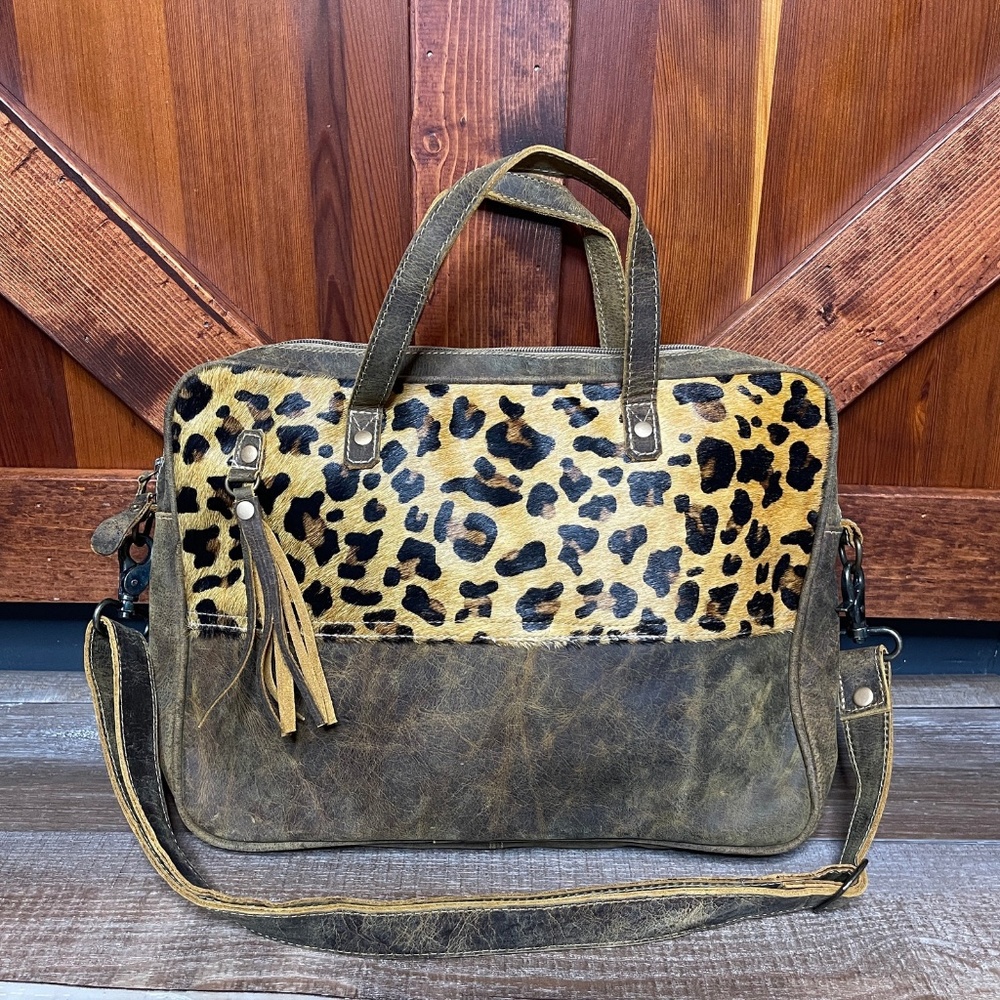 Myra Bag Leather + Cheetah Fur Leather Valerie Laptop Bag